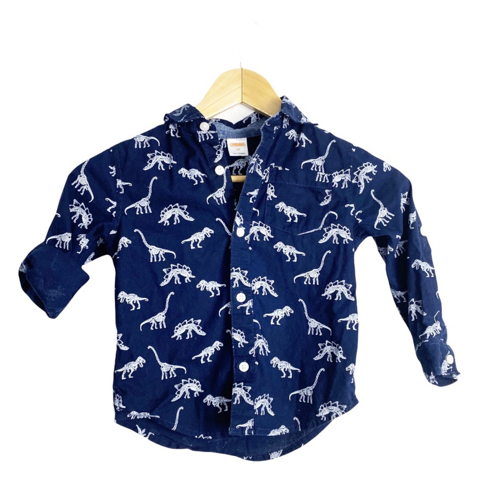 GYMBOREE Navy Button Down w/ White Dinosaurs, sz 3T
